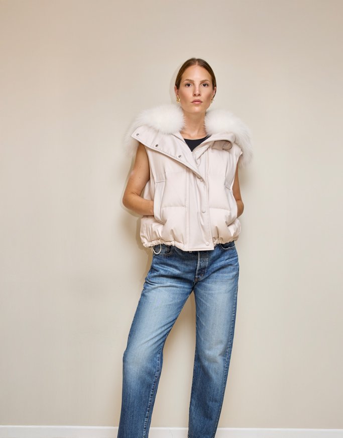 Gilet en flanelle avec col en fourrure de renard