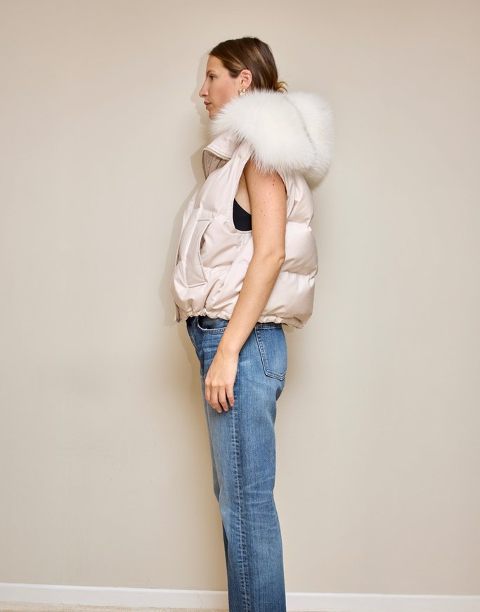 Gilet en flanelle avec col en fourrure de renard