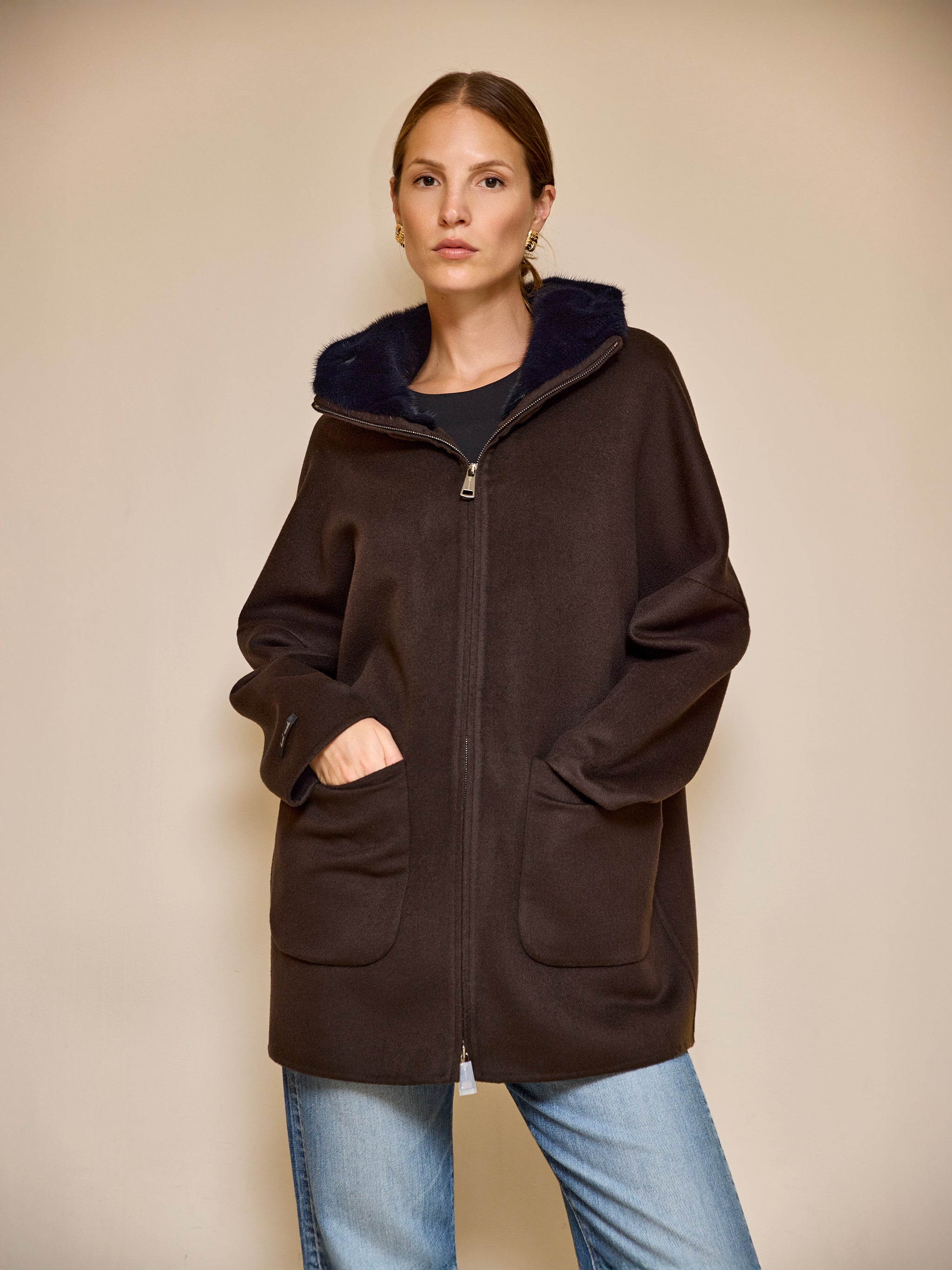 Manteau chocolat vison