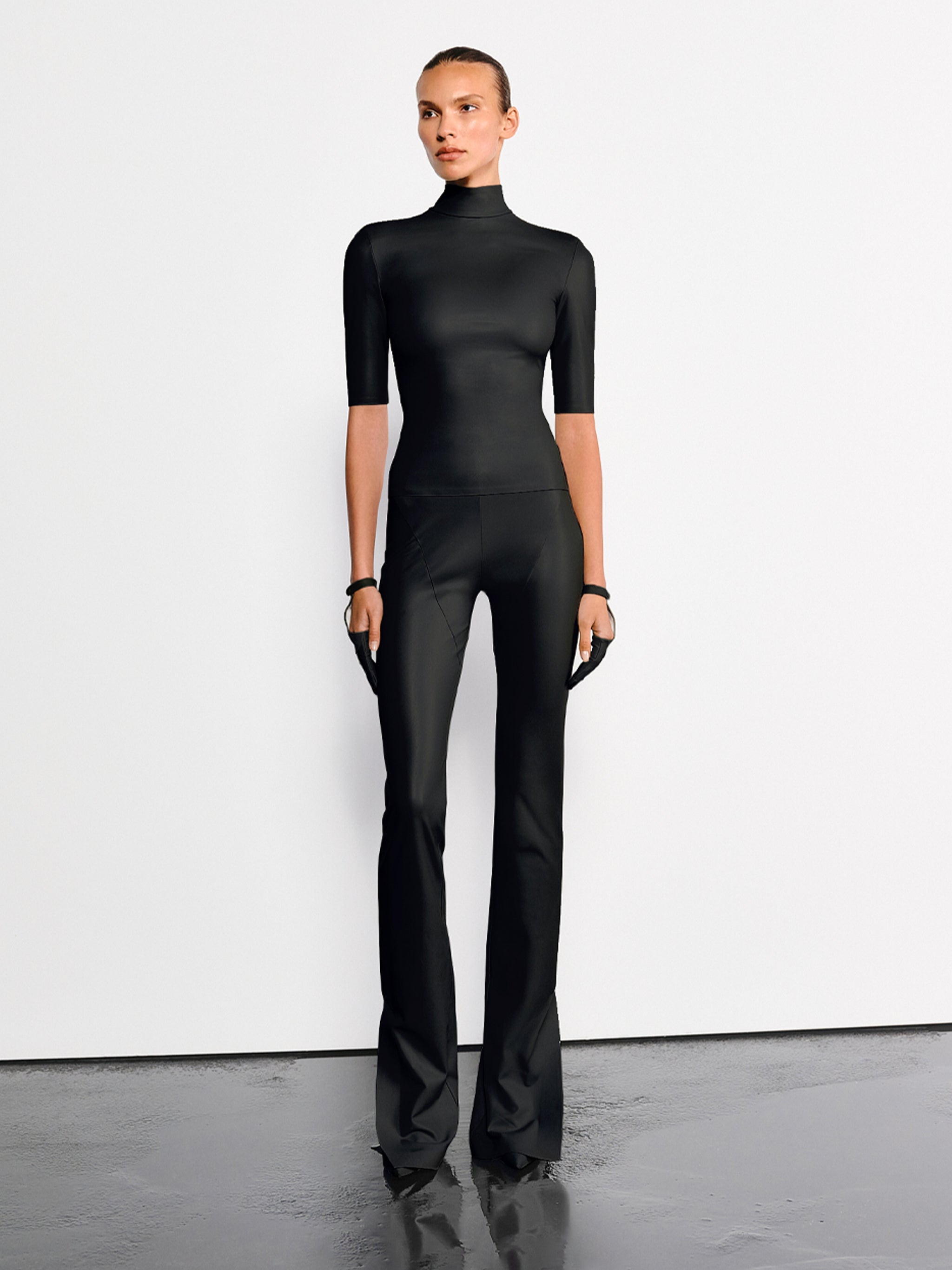 Vegan Leather Sculpting Flared Pants